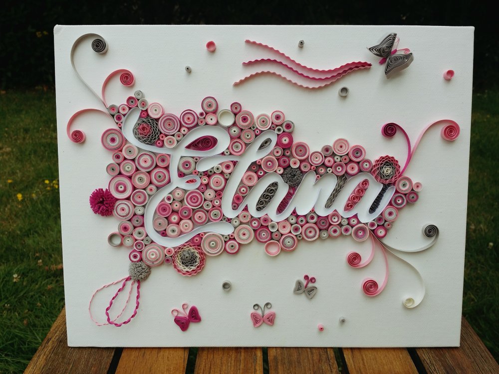 Tableau Prenom En Quilling A Personnaliser Tons Rose Gris Un Grand Marche