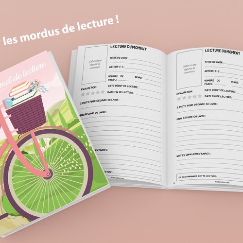 Carnet de lecture a5 pour les accros de romans, bds et autres bouquins - couverture 'la bicyclette'