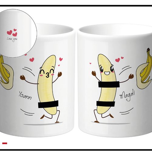 Meilleur duo de couple à personnaliser - 2 tasses avec prénom. illustration banane