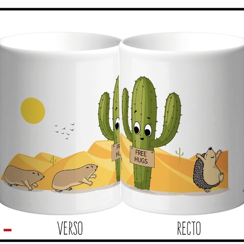 Mug humour - tasse avec cactus free hugs