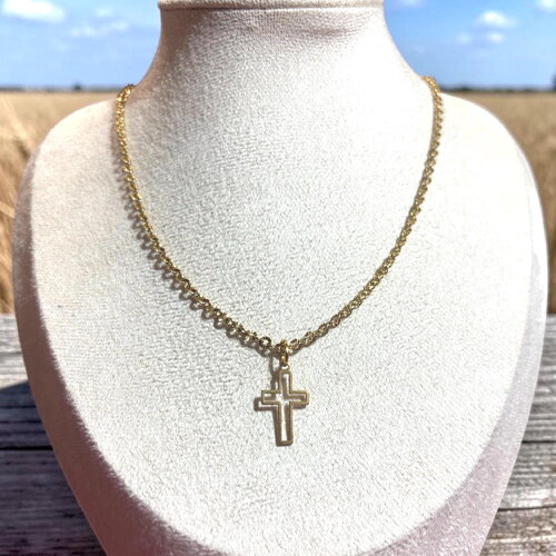 Collier croix doré en acier inoxydable
