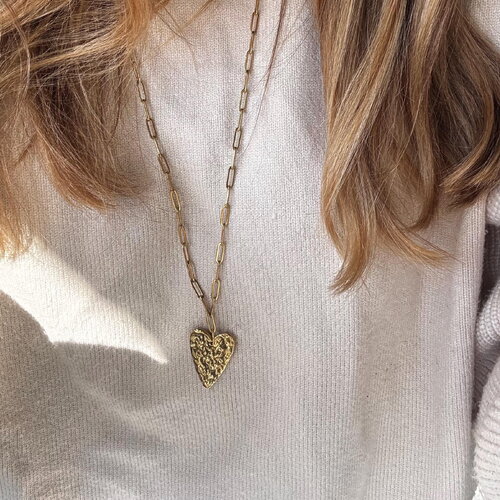 Long collier cœur doré acier inoxydable, collier minimaliste femme