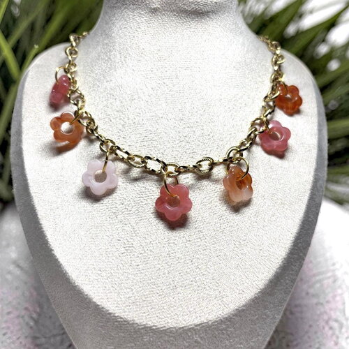 Collier fleur rose doré – chaîne chunky femme, bijou coquette pastel, collier charms fleur, cadeau girly tendance