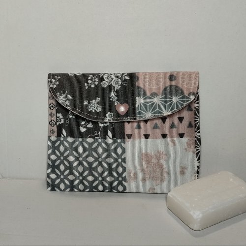 Pochette à savon rose et grise imperméable