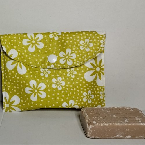 Pochette à savon imperméable fleurs vertes