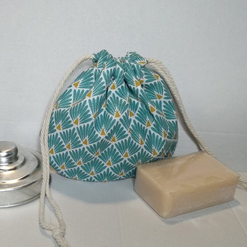 Pochette à savon bleue coton