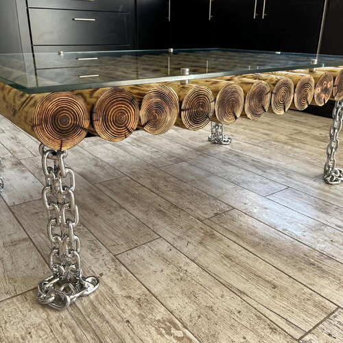 Table basse bois métal en rondin et maillon de chaîne rondinmaillon