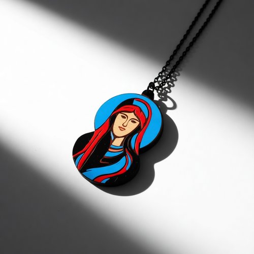 Pendentif vierge marie bois – collier religieux fait main – cadeau baptême communion – bijou artisanal