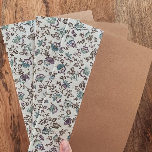 Cahier de croquis format a5 - pages blanches, couverture kraft et tissu à motif fleuri