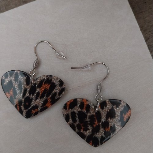 Boucles d'oreilles coeur leopard