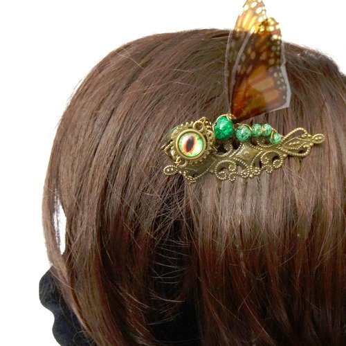 Peigne à cheveux steampunk dragon fée monarque papillon modèle 2 ailes triangulaires