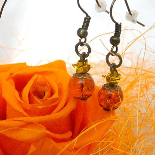 Boucles d'oreilles roses eternelles d'automne orange