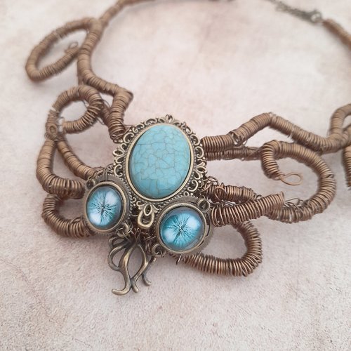 Collier pieuvre torque steampunk, bijoux de sirène, accessoire pirate