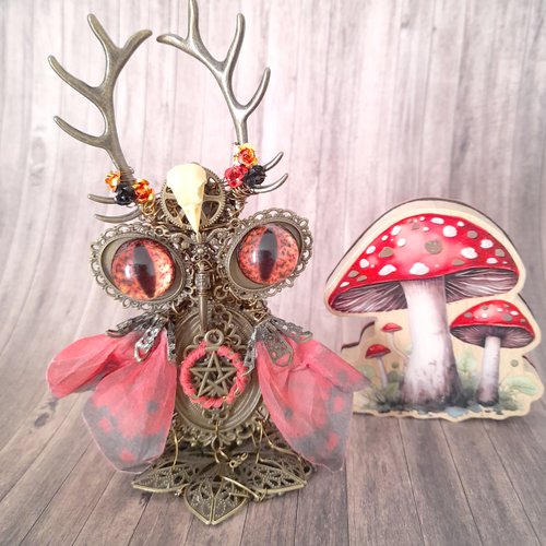 Figurine hibou sorcier, steampunk, shaman