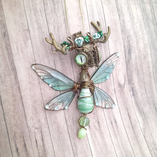 Dragon-fée steampunk avec ailes en résine, figurine féerique à suspendre