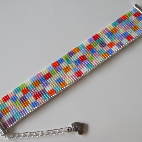 Bracelet manchette ajustable mosaïque multicolore