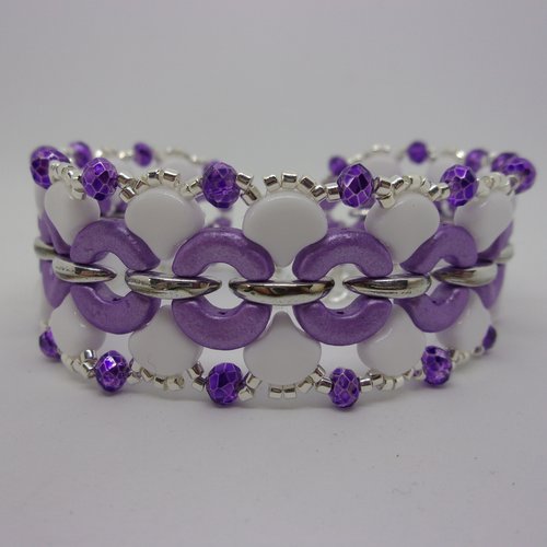Bracelet manchette ajustable violet et blanc