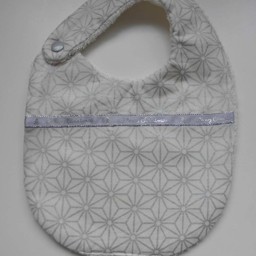 Bavoir noël tissu japonais avec étoiles argentées, éponge au dos pour les bébés de la naissance à 12 mois
