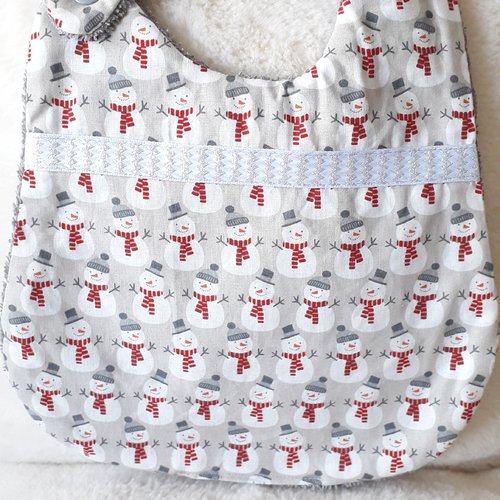 Bavoir tissu coton avec bonhommes de neige, flocons et éponge pour les bébés de la naissance à 12 mois  et plus 
