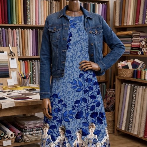 Panneau robe jersey - " delft blue elegance " - oekotex standard 100