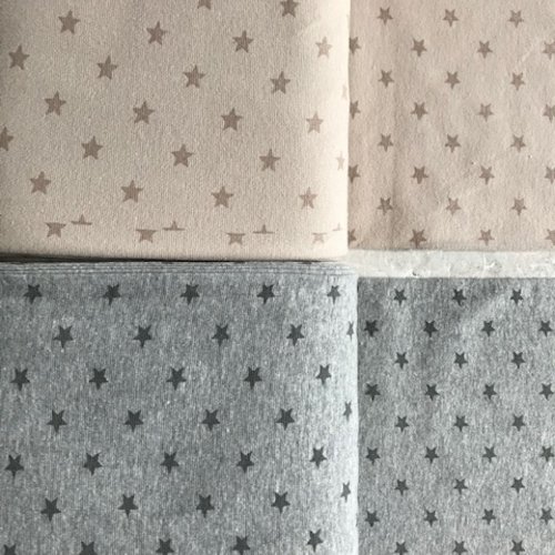 Tissu - bord de cote tubulaire - gris / beige - décoré avec des étoiles -  oeko tex standard 100