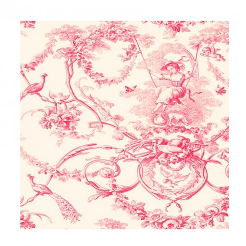 Tissu - toile de jouy - ludivine - rose fond crème - laize 140cm