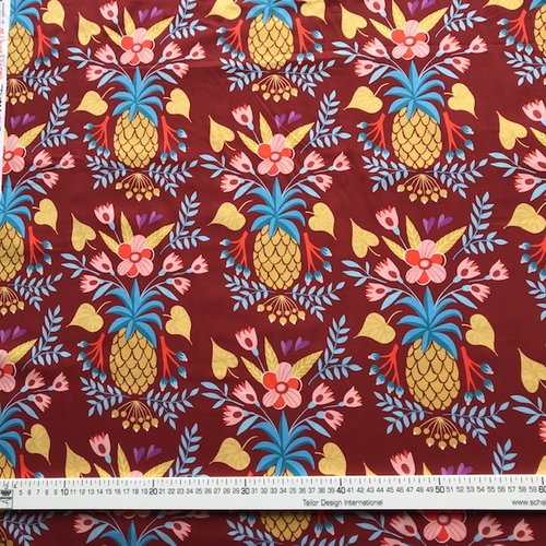 Tissu - " sweet pinapple" - bordeaux / brun rouge - okeo tex standard 100