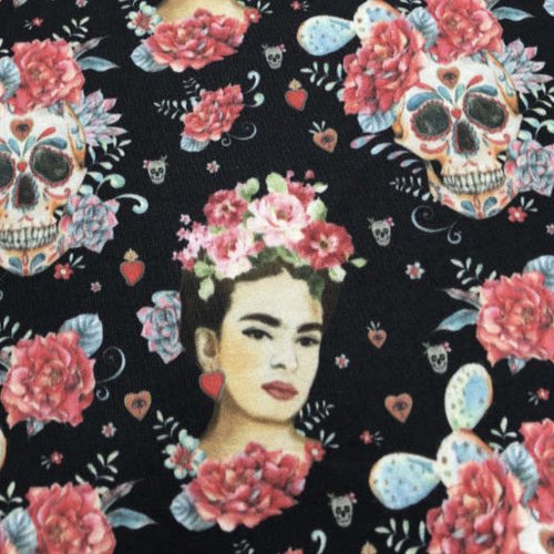 Tissu - frida catrina - noir - demi panama
