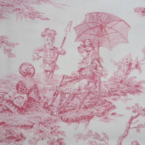Tissu - toile de jouy - histoire d'eau - rose - laize 140cm - oeko tex standard 100 - thévenon