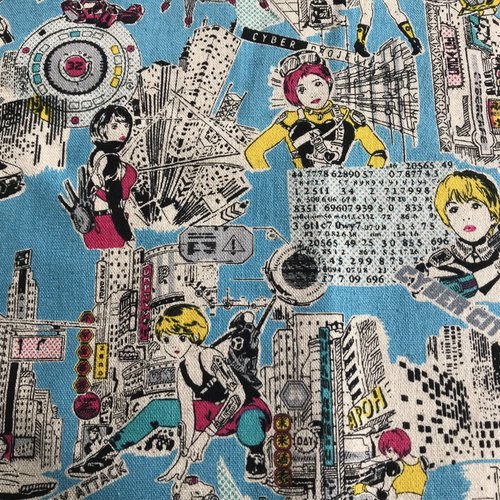 Tissu japonais - cyber city girl - coton / lin