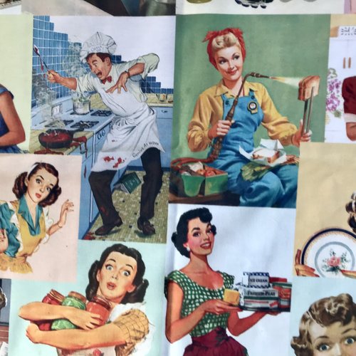 Tissu - cooking vintage - multicolore - toile coton , cooking