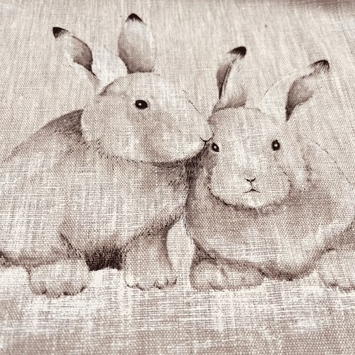 Tissu lin - lapinoux lin - lapins imprimés - laize 140cm - maison thévenon