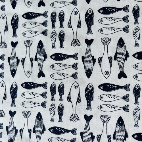 Tissu - petits poissons blancs & bleus - coton - patchwork