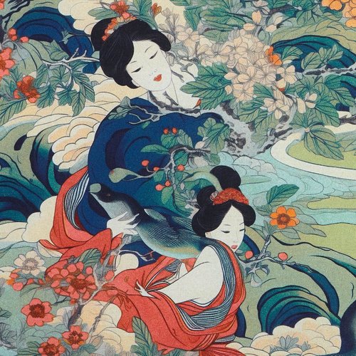 Tissu demi panama - geishas - ambiance japan