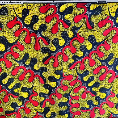 Tissu wax africain de qualité supérieure - jaune / noir / orange - garanted block wax print
