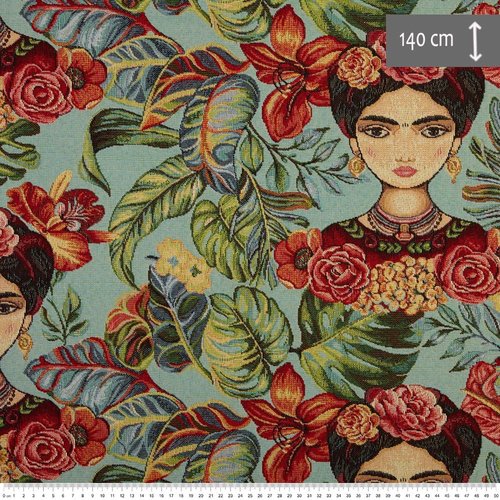 Tissu - frida bella - jacquard / gobelin - turquoise