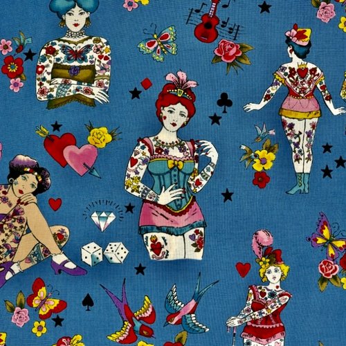 Tissu - pretty in ink - bleu - alexander henry