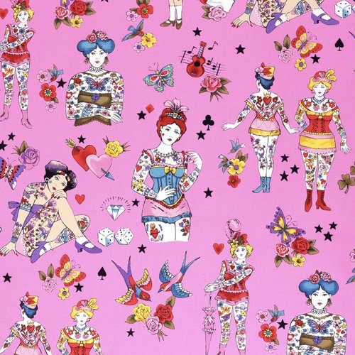 Tissu - pretty in ink - pink - collection alexander henry