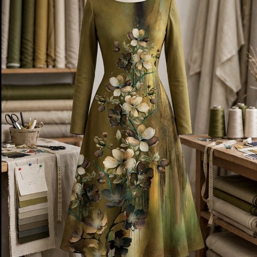 Panneau de robe jersey - magnolia / fleurs aquarelle - robe longue - oekotex standard 100