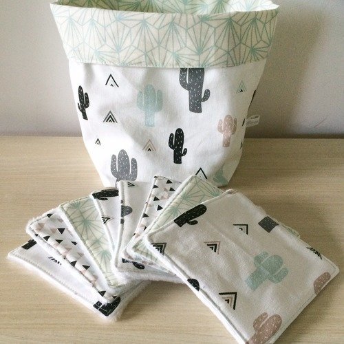 Lingette lavable et panier de rangement origami/indien