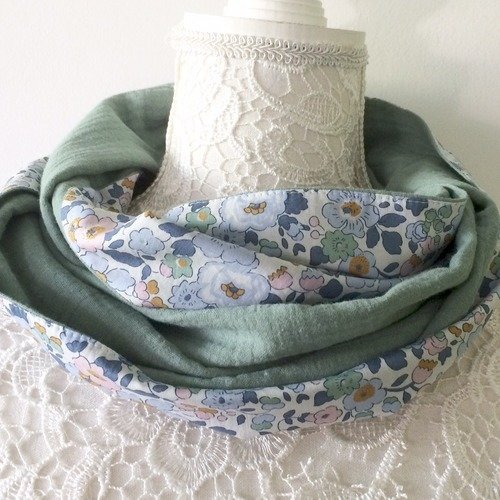 Foulard snood / tour de cou femme en liberty betsy bleu denim