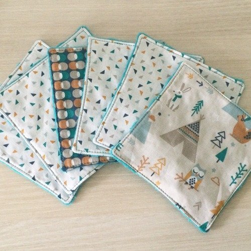 Maxi lingettes lavable en polaire et tissus géométriques animaux indiens