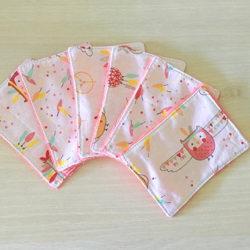 Lingettes lavables en polaire et tissus hiboux indiens
