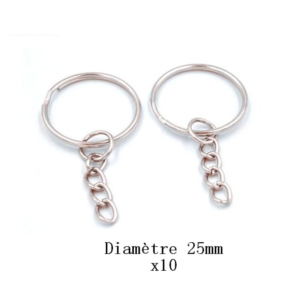 Lot de 2 anneaux porte clés avec petite chaînette + vis - couleur métal  argenté - Un grand marché