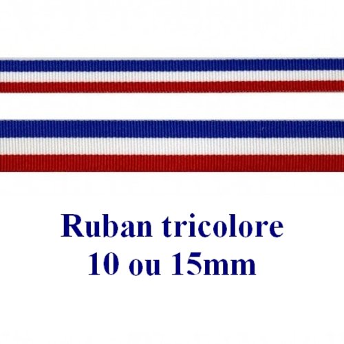 Ruban tricolore français bleu blanc rouge 15 mm