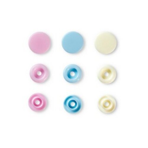 Boutons pression prym love assortiment de rond rose, bleu et perle prym 393007