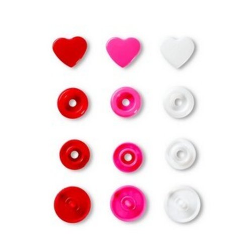 Boutons pression prym love assortiment de coeurs rouge, blanc, fuschia prym 393031
