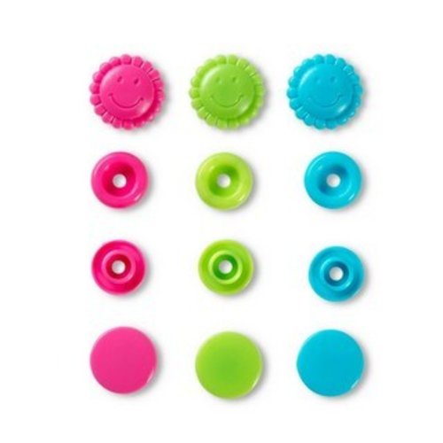 Boutons pression prym love assortiment de fleurs turquoise, vert, fuchsia prym 393081