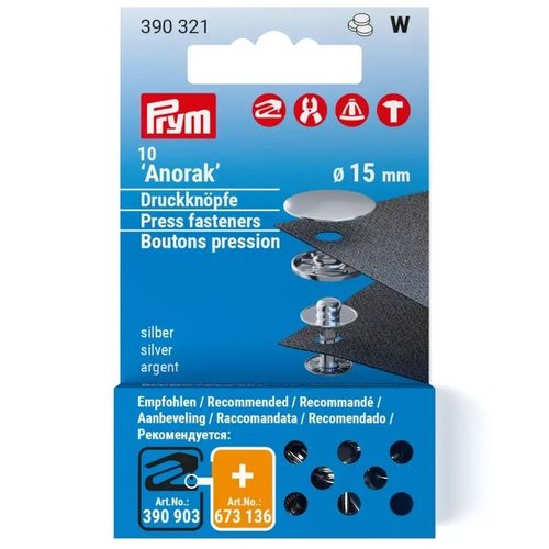 Bouton pression anorak argent 15mm recharge prym 390321