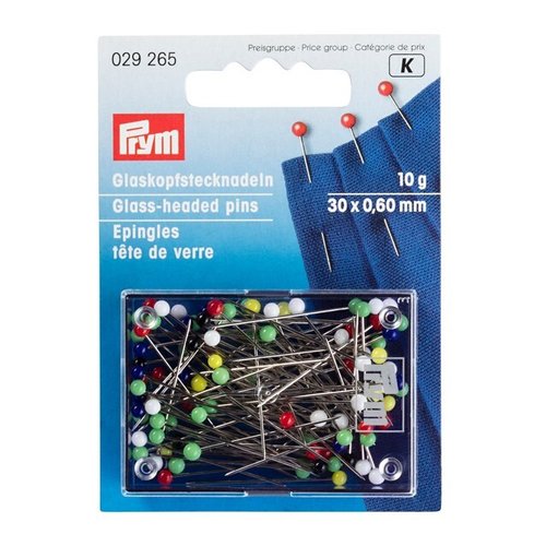 Épingles tête de verre, 0,60 x 30mm multicolores prym 029265